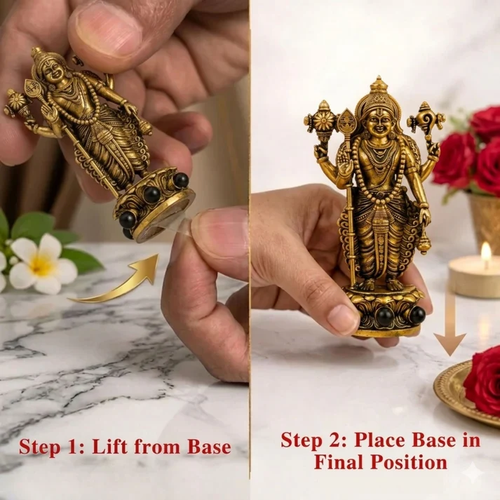 Gold Plated Murugan Idol & Karungali Beads